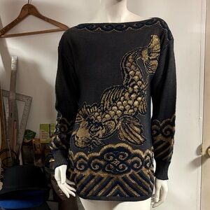 Chelsea Vintage Gold and Blue Koi Sweater